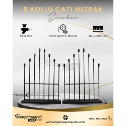  Mızrak Şamdan 8’li Düz Kafa Merdiven Siyah 120 cm / Düğün Ekipmanları 